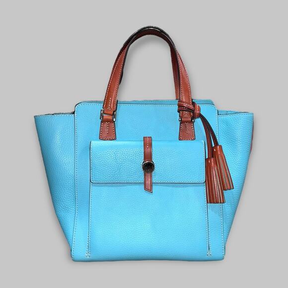 Dooney & Bourke East West Shopper Tote Sky Blue Pebble Leather Bag - Picture 1 of 6